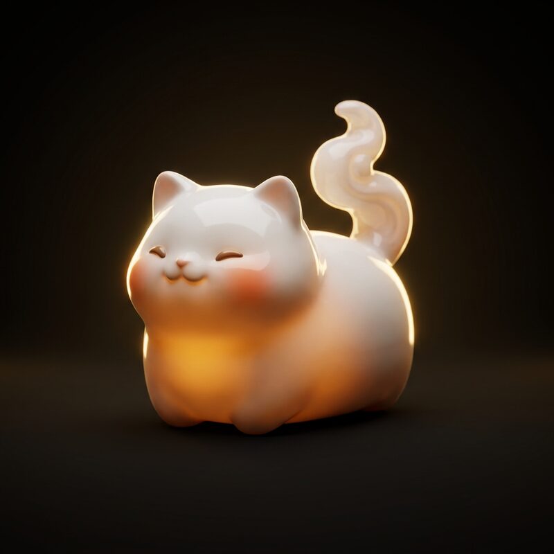 whistle, a glowing porcelain kitten
